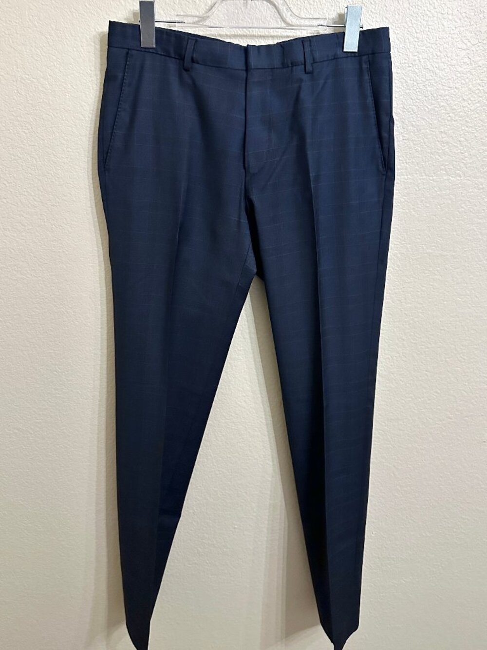BOSS Hugo Boss Genius5 Slim Fit 100% Virgin Wool Navy Windowpane Dress Pants 32R